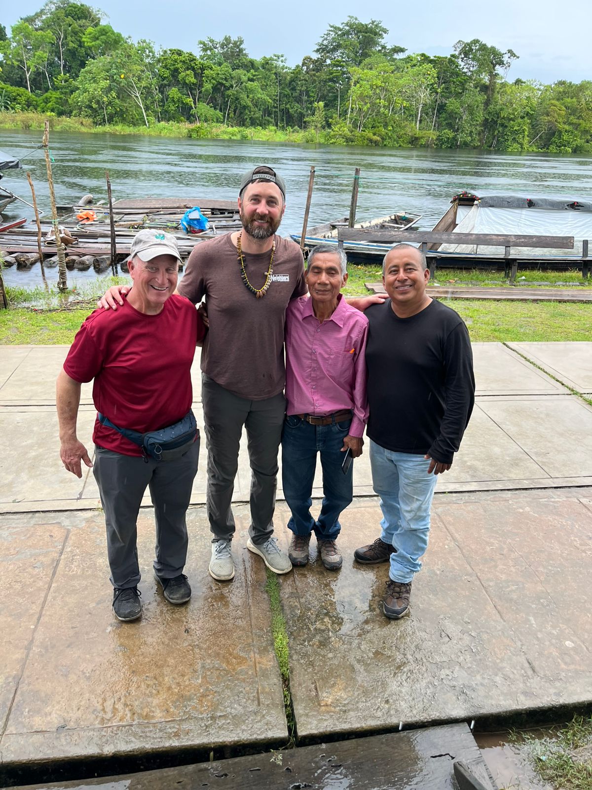 Team standing on a jungle trail after an anaconda hunt