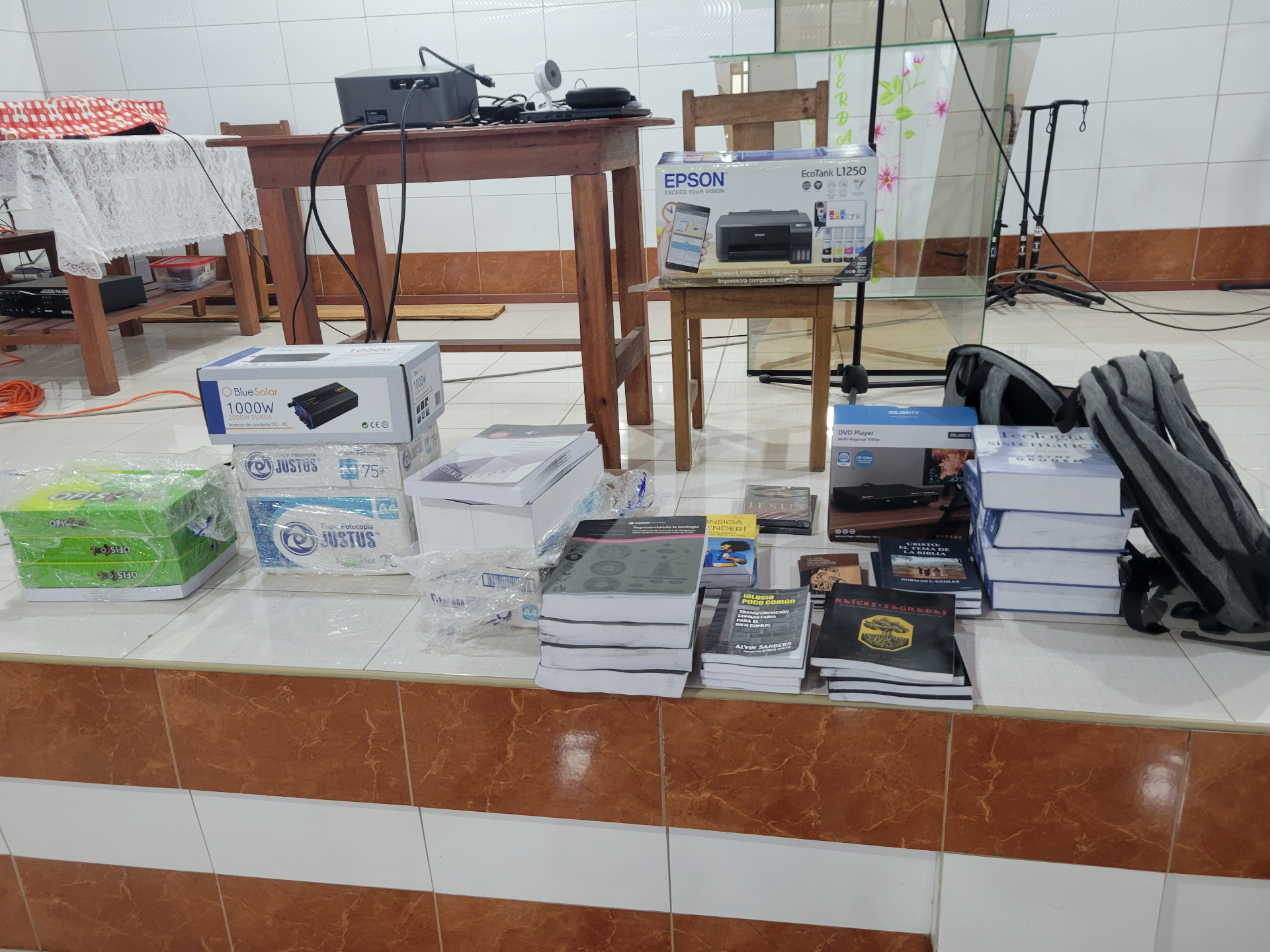 Training resources and equipment prepared inside a church building